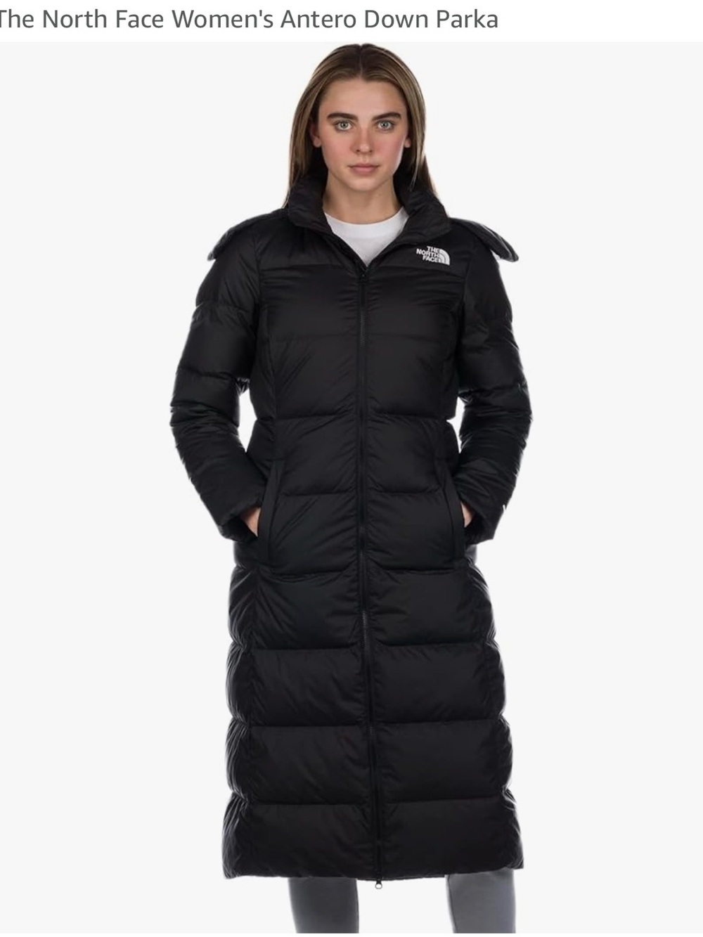 The North Face Women's Long Black Down Puffer Coat with Hood - Picture 3 of 12